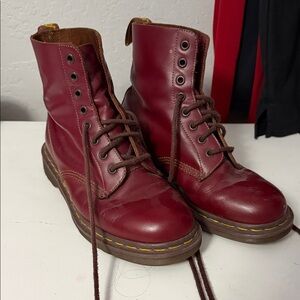 Dr. Martens Burgundy Lace-Up Leather Combat Boots
